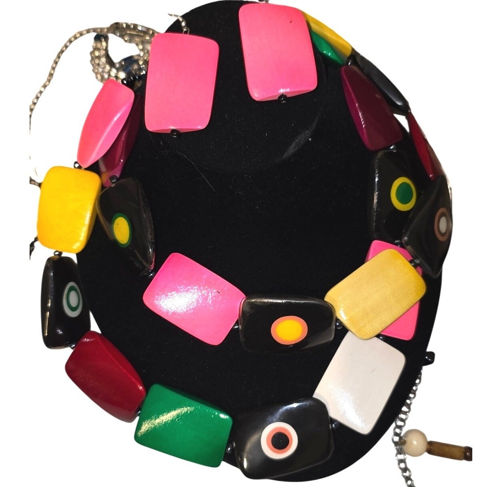 Statement Necklace Earring Set Wood Multicolor 80s Funky‎ Chunky Women
